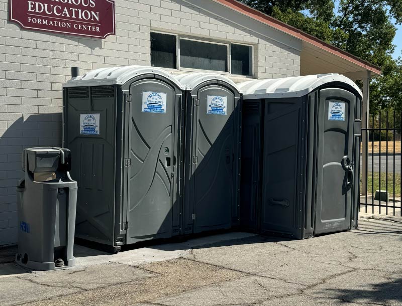 Mobile double restroom trailer in visalia, CA designed with an easy-access hitch for effortless site relocation.